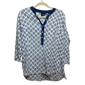 Madison Mathews Navy and White Tunic Top Sz. S